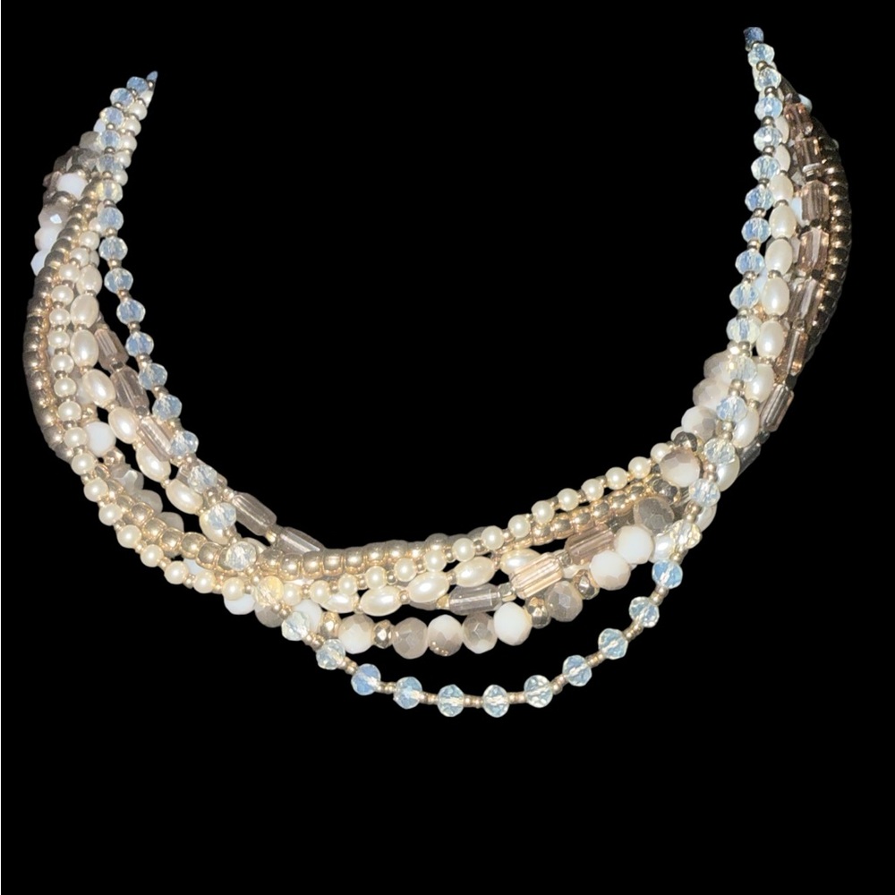 💎 Multi-Strand Pearl & Gem Choker Necklace – Timeless Beauty